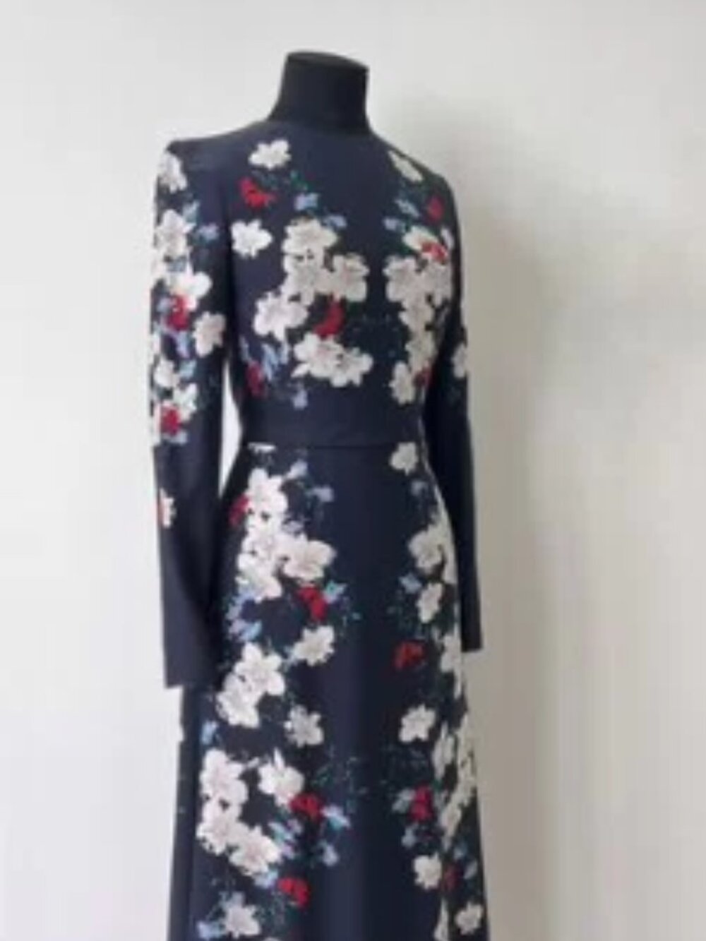 Erdem Floral High Neck Long Sleeve Midi Dress